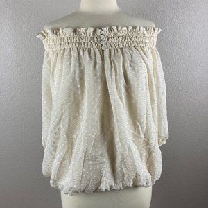 Rose & Olive Off-the-Shoulder Ivory Polka Dot Blouse - 2X